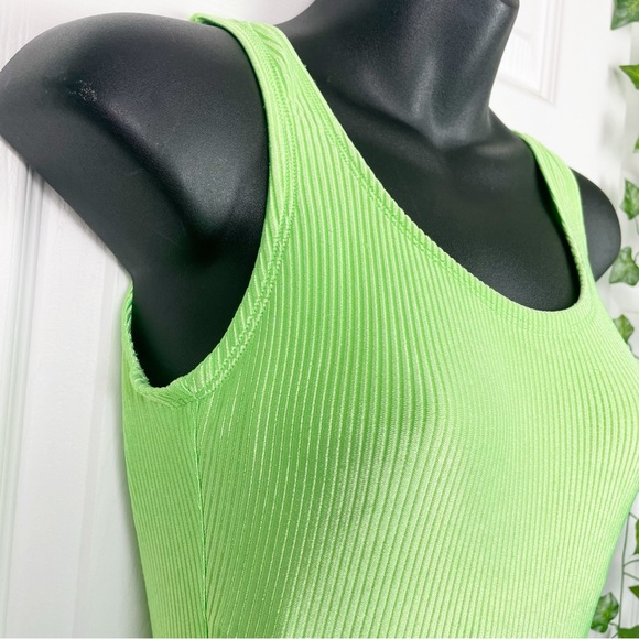 Vintage 80s Catalina Neon Lime Green Ribbed Textured One-Piece Swimsuit - Picture 5 of 11